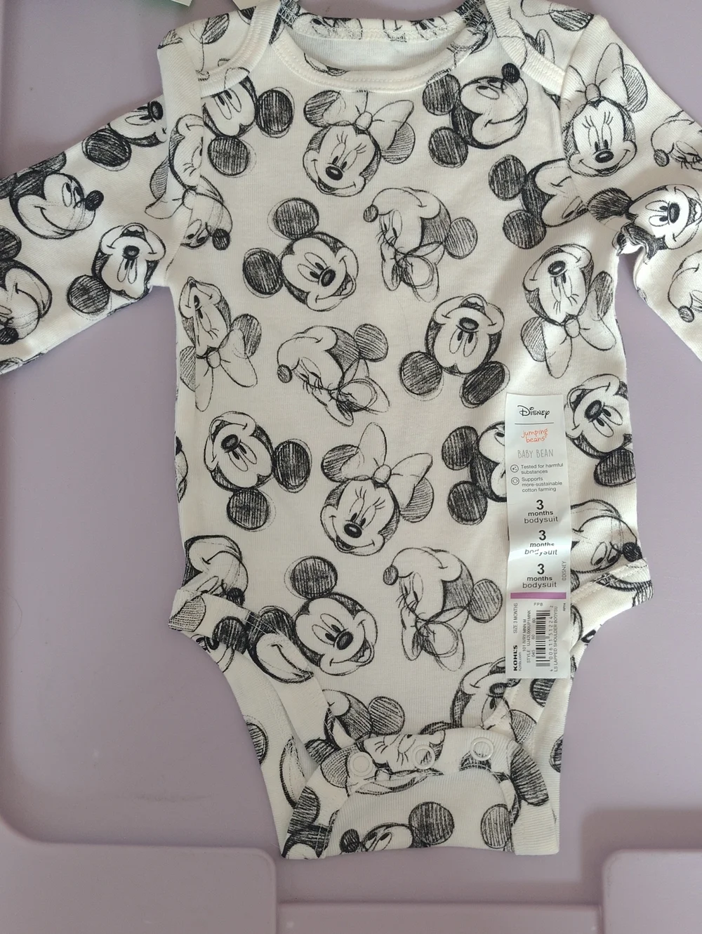 Disney Black & White Mickey and Minnie Sketch Long-Sleeve Bodysuit